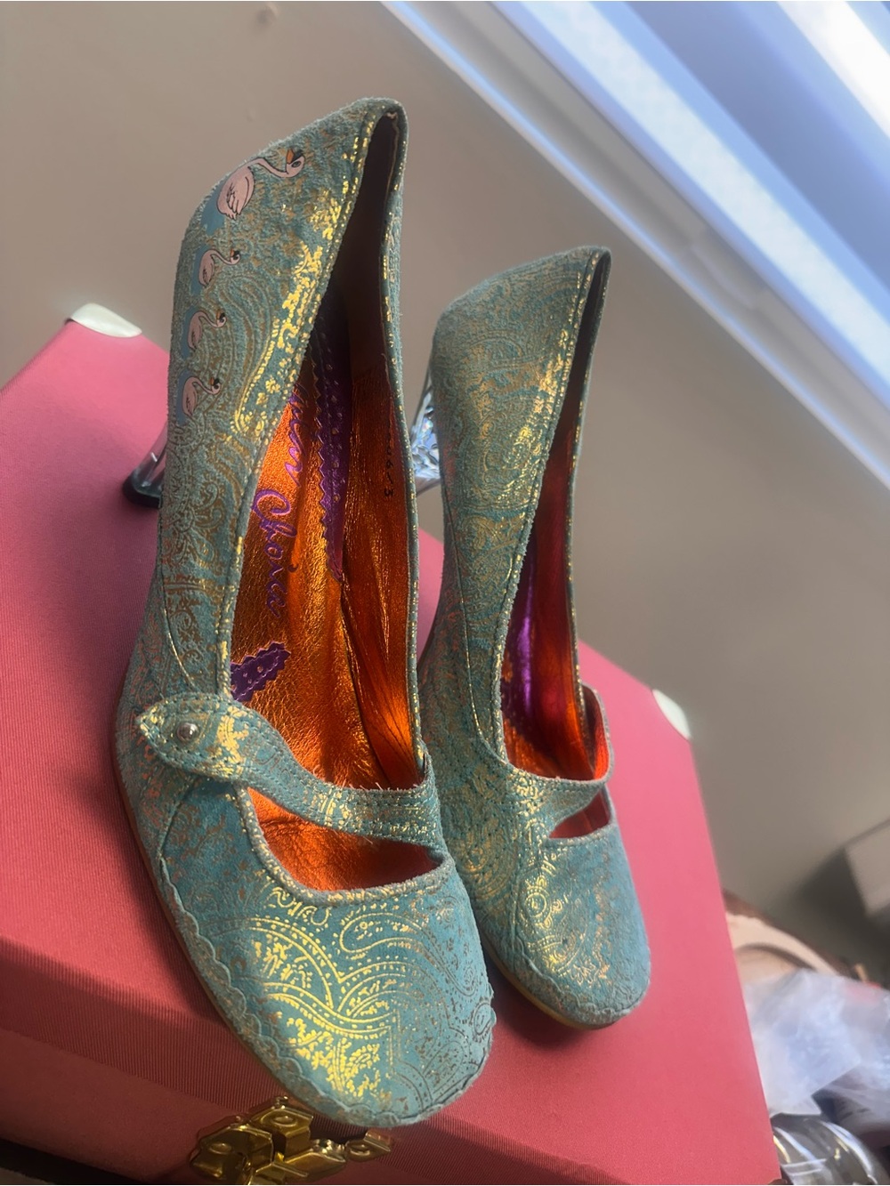 Irregular choice Teal and Gold Brocade Mary Jane Pumps - Women Shoes